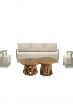 Amalfi/Palau stoel-bank loungeset 5 personen | aluminium + polywood | beige | 5-delig Lage Kosten