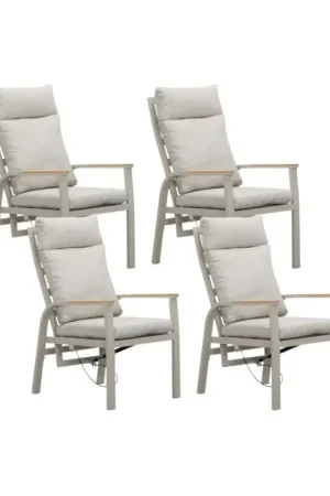 Must-Have Annecy dining tuinstoel set van 4 | aluminium + teakhout | beige