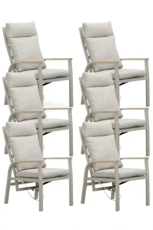 Express Levering Annecy dining tuinstoel set van 6 | aluminium + teakhout | beige