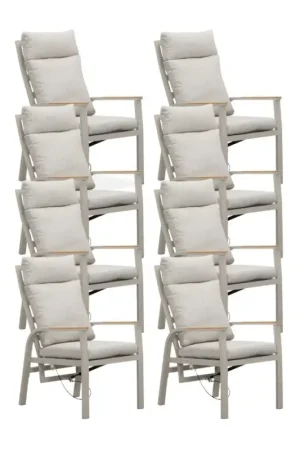 Annecy dining tuinstoel set van 8 | aluminium + teakhout | beige Koopje