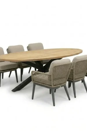 Aanbieding Cleve antraciet/Mila beige/antraciet low dining tuinset | 6 personen | sintered stone + touw | 240cm