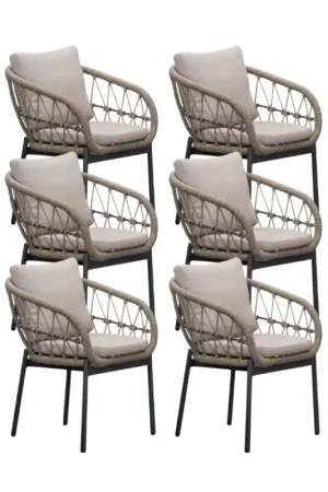 Aanbieding Dakota dining tuinstoel set van 6 | touw + aluminium | beige/antraciet