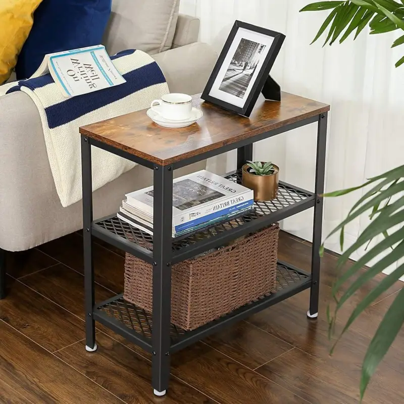 Goedkoop Bijzettafeltje Bill 60x30 2 legplanken - rustiek bruin/zwart
