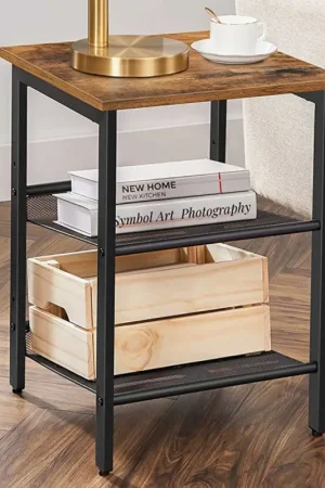 Set van 2 bijzettafels Brad 40x40 2 legplanken - rustiek bruin/zwart Bestel Nu