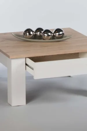 Salontafel Armando 78 x 78cm met 1 lade - eik/wit Finale Uitverkoop