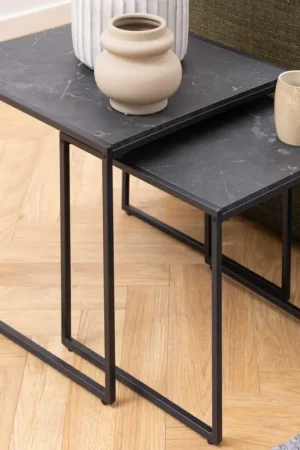 Flitsaanbieding Set van 2 bijzettafeltjes Idris - marmer/zwart