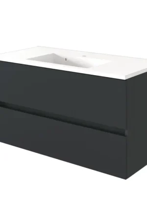 Actieprijs Wastafelmeubel Brama 100cm 2 lades - grafiet/mat grijs