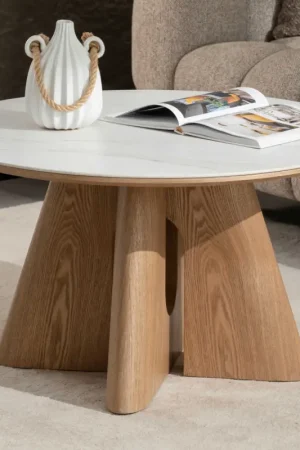 Salontafel Luna - Ø80x46cm - keramiek - eikenfineer/marmer Bestel Nu