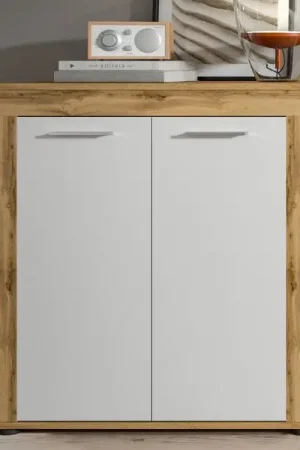 Meest Verkocht Dressoir Jam - 80x35x88cm - 2 deuren - Wotan eik/wit