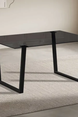 Eettafel Boaz - 150x90x75cm - glas en metaal - zwart Gratis Retour