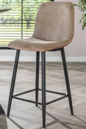 Uitverkoop Barstoel Rock - 45x50x99cm - beige ribfluweel