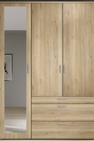 Kledingkast Vasili - 135x56x195cm - 3 deuren & 3 lades - eikdecor Lage Kosten