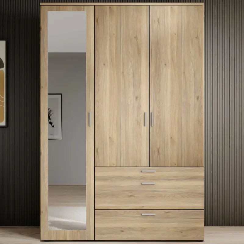 Kledingkast Vasili - 135x56x195cm - 3 deuren & 3 lades - eikdecor Lage Kosten