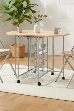 Gecertificeerd Tafelset Beatrice op wielen, 2 stoelen - hout/metaal