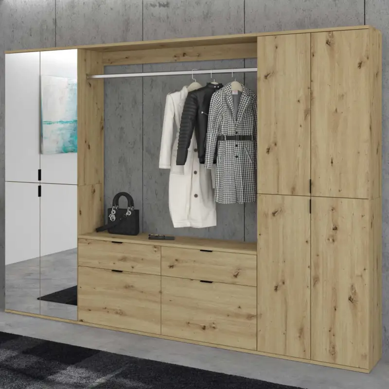 Kledingkast Projekt X Emob - Artisan Oak - 183x193x34 cm - Spiegeldeuren Speciale Aanbieding
