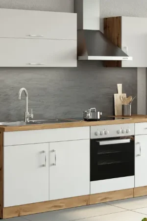 Tijdelijk Beschikbaar Kitchenette Sorrella 210cm met ruimte voor oven - wit/eik