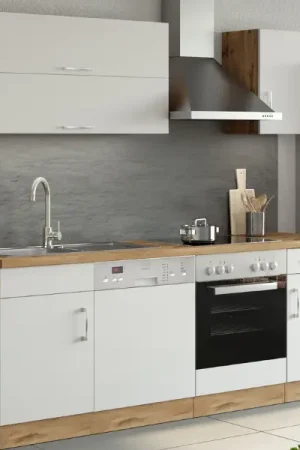 Kitchenette Sorrella 210cm met ruimte voor vaatwas en oven - wit/eik Nieuw
