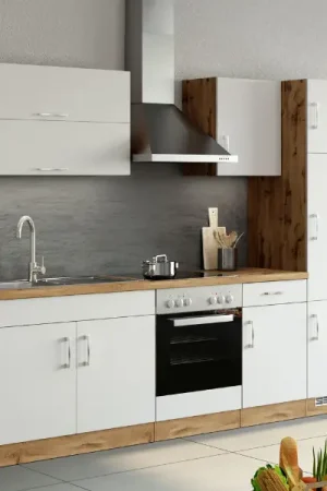 Kitchenette Sorrella 270cm met ruimte voor oven en koelkast - wit/eik Lage Kosten