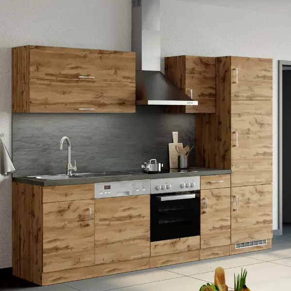 Hete Deal Kitchenette Sorrella 270cm met ruimte voor oven, vaatwas en koelkast - eik