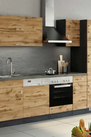 Kitchenette Sorrella 270cm met ruimte voor oven, vaatwas en koelkast - eik/grafiet Lage Prijs
