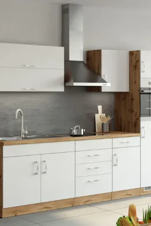 Nieuw Kitchenette Sorrella 270cm met ruimte voor oven en koelkast - wit/eik