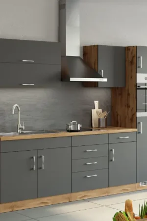 Tijdelijk Beschikbaar Kitchenette Sorrella 270cm met ruimte voor oven en koelkast - antraciet/eik
