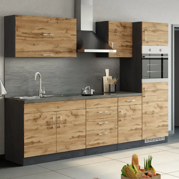 Kitchenette Sorrella 270cm met ruimte voor oven en koelkast - eik/grafiet Finale Uitverkoop