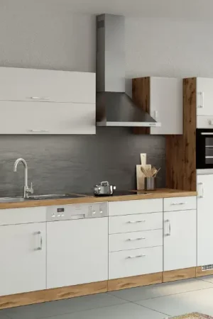Betrouwbaar Kitchenette Sorrella 270cm met ruimte voor vaatwas, oven en koelkast - wit/eik