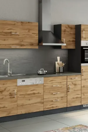 Favoriet Kitchenette Sorrella 270cm met ruimte voor vaatwas, oven en koelkast - eik/grafiet