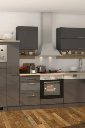 Alleen Vandaag Kitchenette Ragnar 310cm met ruimte voor magnetron, koelkast, oven en vaatwas - hoogglans antraciet