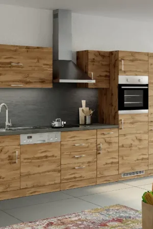 Direct Verzonden Keukenblok Sorrella 360cm met ruimte voor vaatwas, oven, koelkast en diepvries - eik