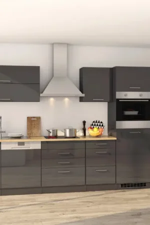 Bestseller Kitchenette Ragnar 360cm met ruimte voor koelkast-diepvries, oven en vaatwas - hoogglans antraciet