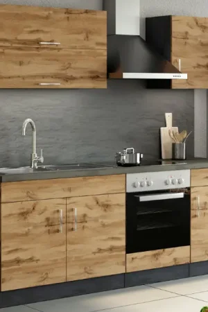 Direct Beschikbaar Kitchenette Sorrella 210cm met inbouwoven - eik/grafiet