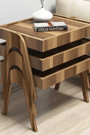 Roma Bijzettafel (3 stuks) | 100% MELAMINE | Walnoot Dagaanbieding