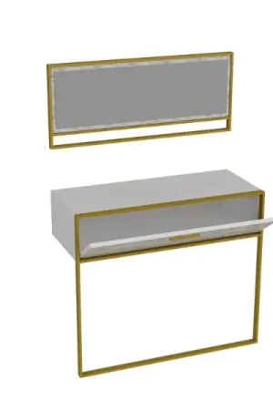 Lage Prijs Elegant Gezellig Dressoir | 100% Melamine | Metalen Poten | Marmerpatroon | Goudwit
