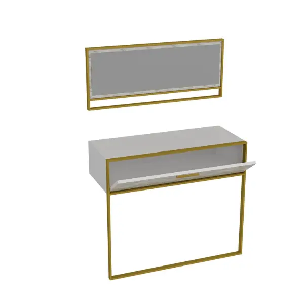 Lage Prijs Elegant Gezellig Dressoir | 100% Melamine | Metalen Poten | Marmerpatroon | Goudwit