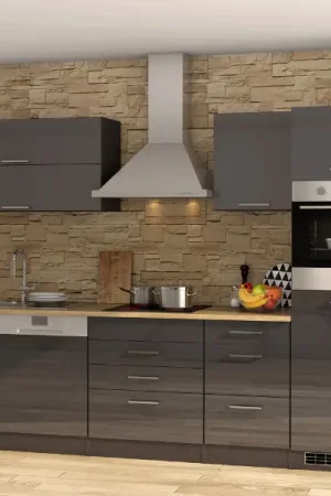 Bestseller Kitchenette Ragnar 300cm met vaatwas, koelkast en oven - hoogglans antraciet