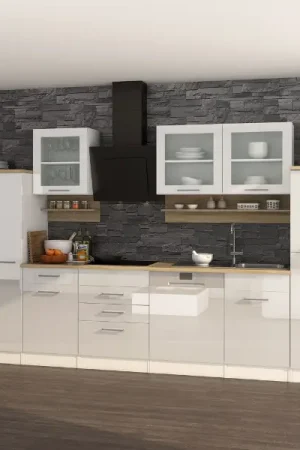 Uitverkoop Kitchenette Ragnar 370cm met oven, microgolf, vaatwas en koelkast - hoogglans wit