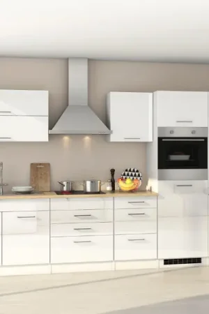 Uitverkoop Kitchenette Ragnar 350cm met koelkast-diepvries en oven - hoogglans wit