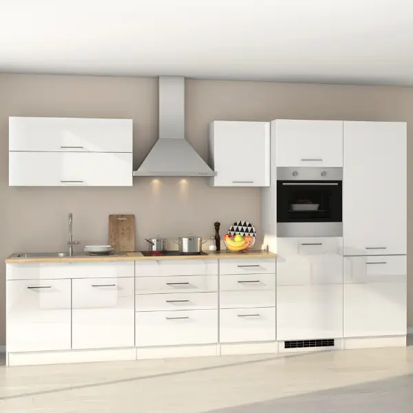 Uitverkoop Kitchenette Ragnar 350cm met koelkast-diepvries en oven - hoogglans wit