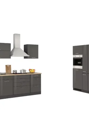 Veilige Betaling Kitchenette Ragnar 380cm met koelkast-diepvries en oven - hoogglans antraciet
