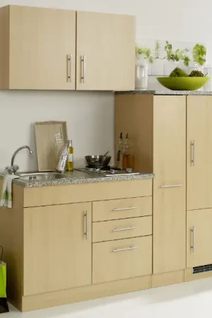 Alleen Vandaag Kitchenette Toto 190cm met kookplaat en koelkast - beukenhout/marmer