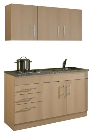 Tijdelijk Beschikbaar Kitchenette Toto 120cm met kookplaat - beuk/marmer