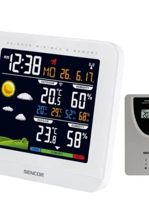 Sencor - Weerstation met kleurenscherm en wekker 3xAAA + 2xAAA wit Favoriet