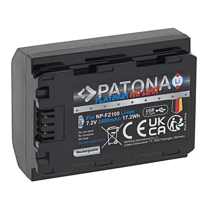 PATONA - Batterij Sony NP-FZ100 2400mAh Li-Ion Platinum USB-C Nieuw