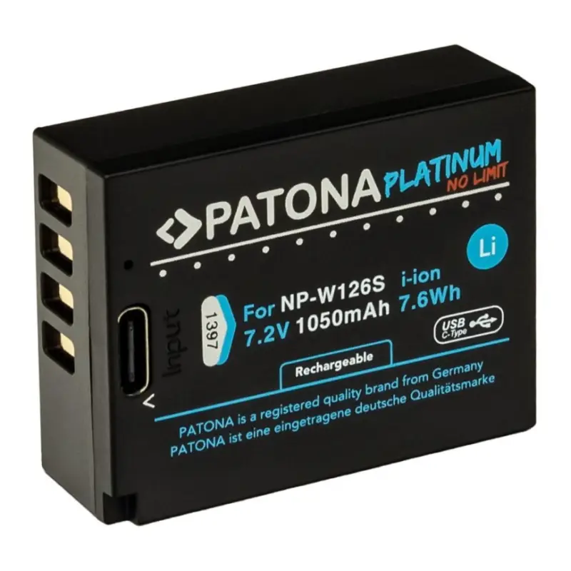 PATONA - Accu Fuji NP-W126S 1050mAh Li-Ion Platinum met USB-C opladen Beperkte Voorraad
