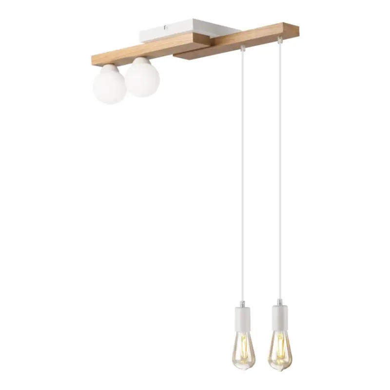 Meest Verkocht Hanglamp aan een koord CORTINA 2xE27/15W/230V + 2xG9/5W/230V wit/eiken