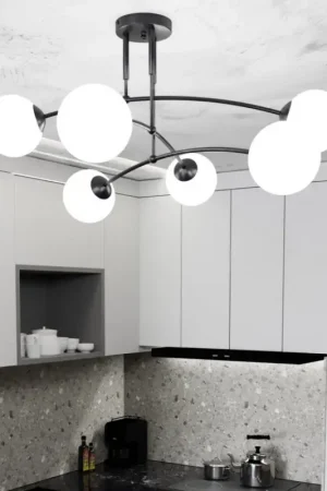 Merkproduct Hanglamp met vaste pendel PREGOS 6xE14/10W/230V zwart/wit