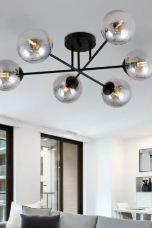 Uitverkoop Opbouwkroonluchter ROMA 6xE14/10W/230V zwart/gerookt glas
