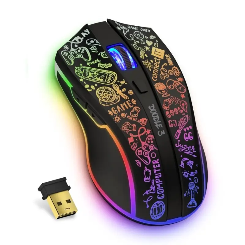 CONNECT IT CMO-3530-DD - LED RGB Draadloze oplaadbare gaming muis 800/1200/1600/2400/4800 DPI 600 mAh zwart Finale Uitverkoop